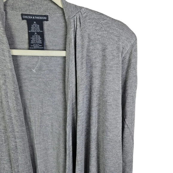 Chelsea & Theodore Gray Fringe Trim Long Sleeve Cardigan Sweater Size X Large - Picture 6 of 9